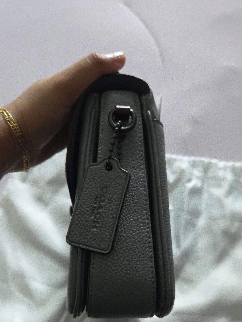 Coach Cassie Pebbled Leather Turnlock Crossbody in Light Gray